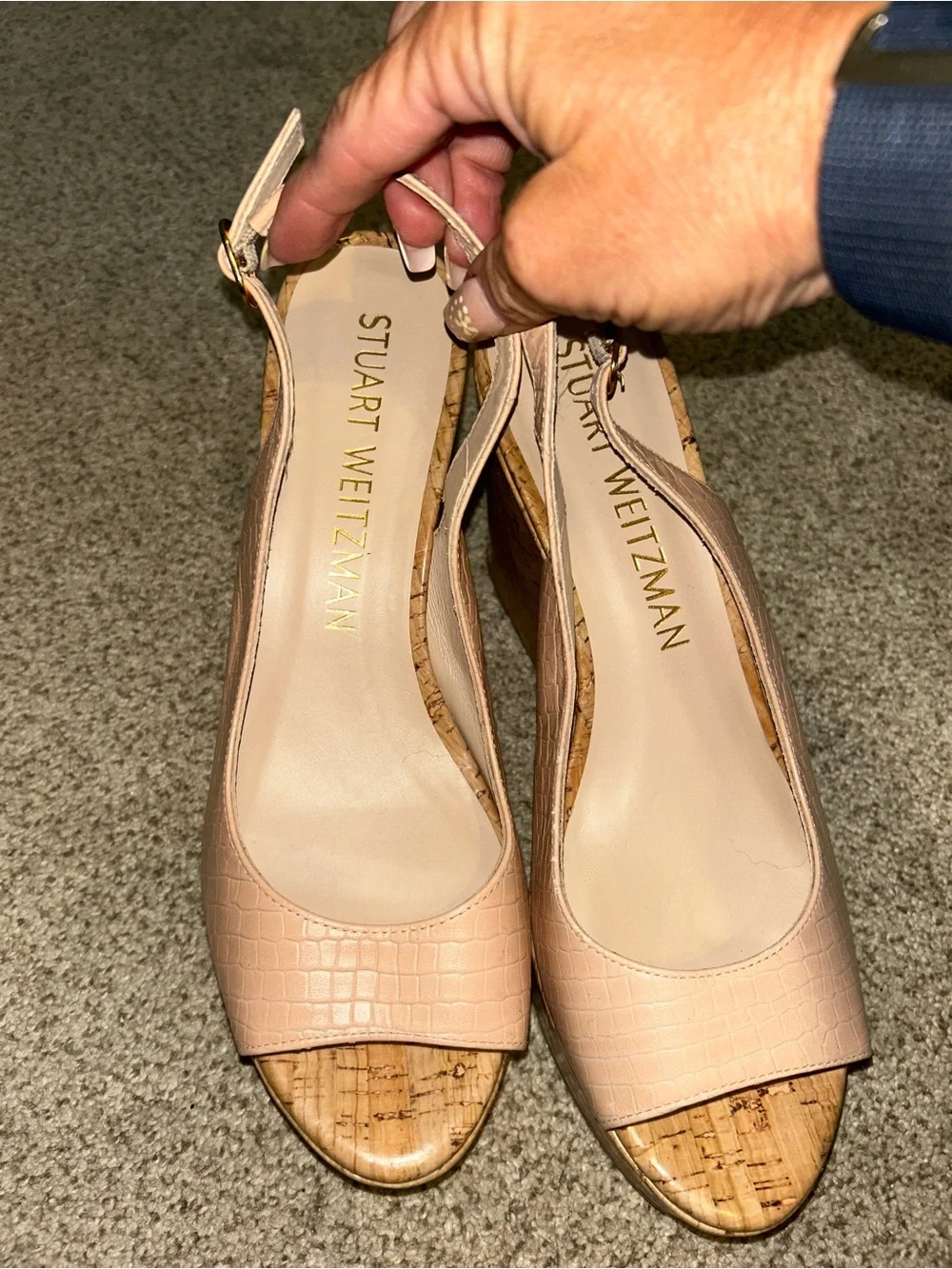 NEW Stuart Weitzman Women's Pink Slingback Cork Wedge Sandals Sz 9.5 - Picture 3 of 7